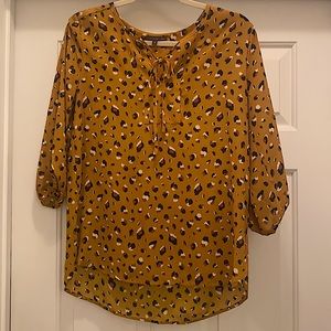 West Kei, Size Small, Leopard Print tie-neck Blouse, 3/4 sleeve.